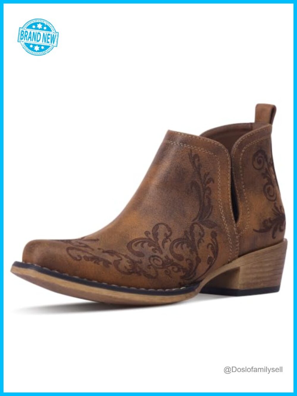 Snip Toe Ankle Cowboy Boots Western Booties Faux Leather